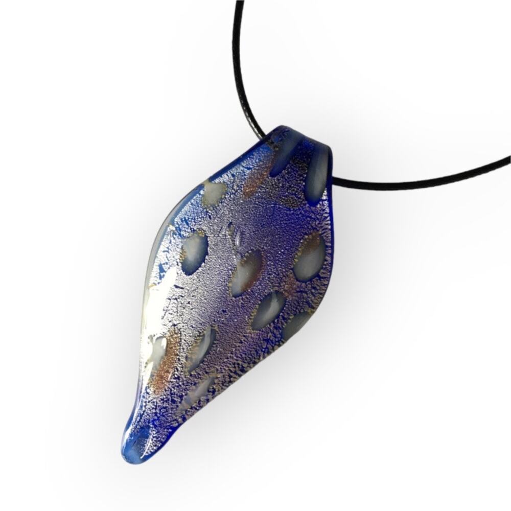 Metallic blue art glass pendant necklace